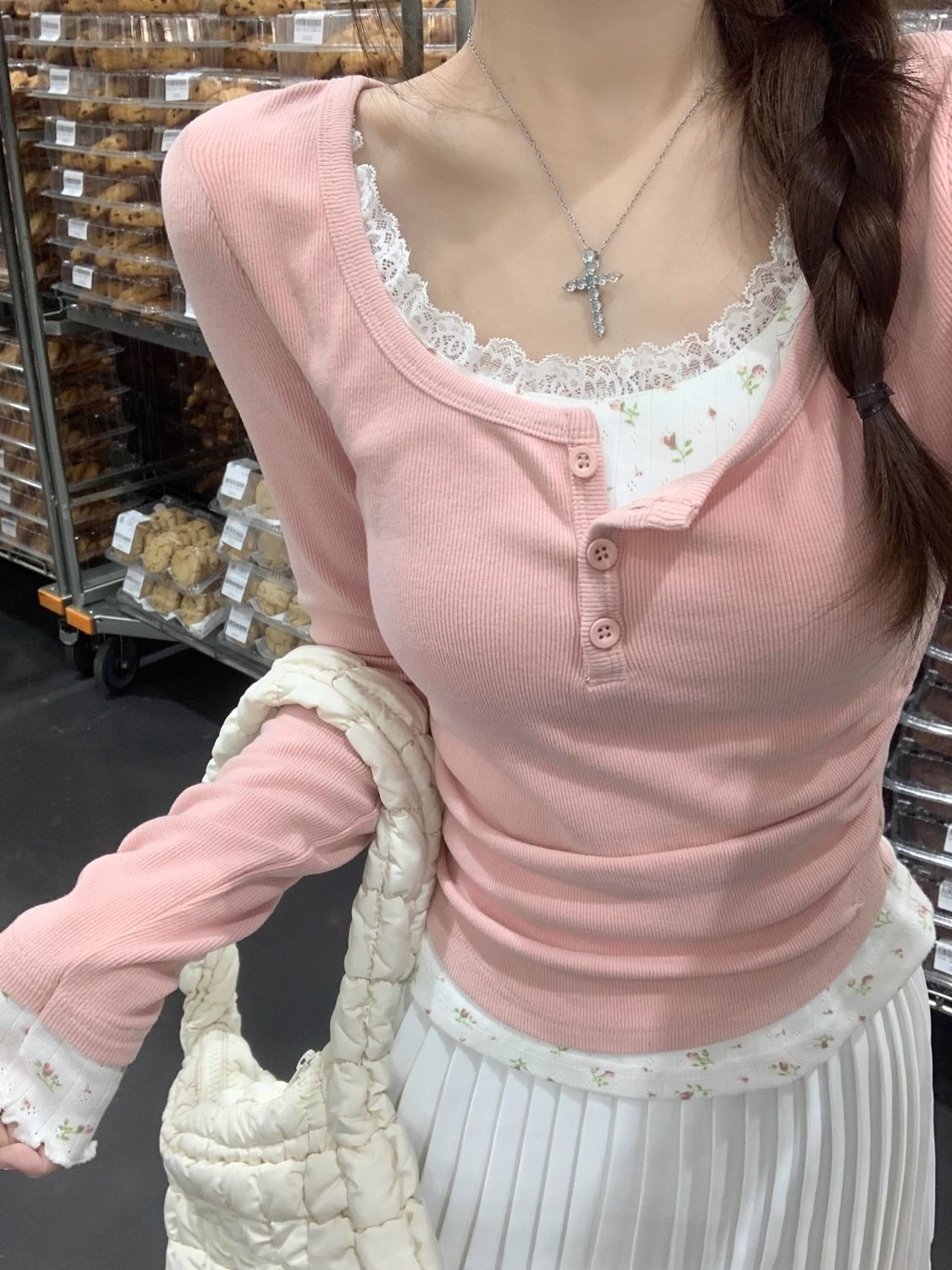 2026 T-shirt Rosa Floreale a D - Undershirt Crew Neck recensione e prezzo